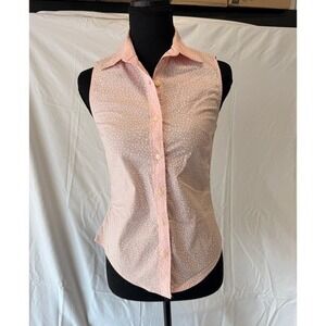 Banana Republic Tailored Fit Pink Polka Dot Sleeveless Button Down Shirt 00P